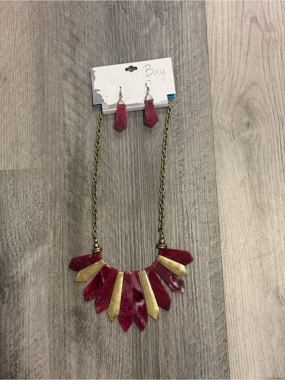 Burgundy and Gold Statement Necklace with Matching Earrings